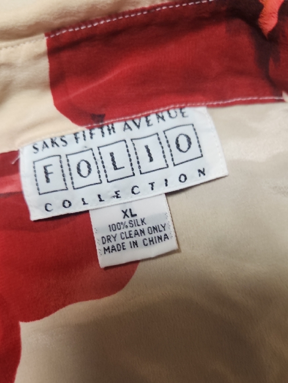 Saks Fifth Avenue Cream Button-Down Shirt with Pink & Red Floral Pattern - Picture 5 of 9